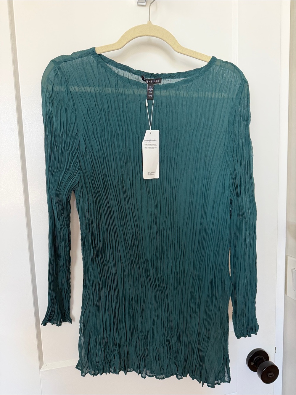 Eileen Fisher Teal Crinkled Long-Sleeve Tunic
